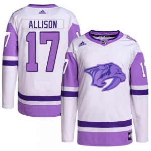 Wade Allison Nashville Predators Adidas Authentic Hockey Fights Cancer Primegreen Jersey (White/Purple)