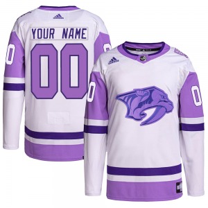 Custom Nashville Predators Adidas Authentic Custom Hockey Fights Cancer Primegreen Jersey (White/Purple)