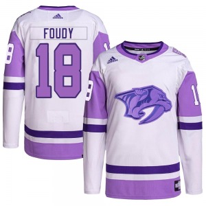 Liam Foudy Nashville Predators Adidas Authentic Hockey Fights Cancer Primegreen Jersey (White/Purple)
