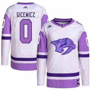 Carson Gicewicz Nashville Predators Adidas Authentic Hockey Fights Cancer Primegreen Jersey (White/Purple)