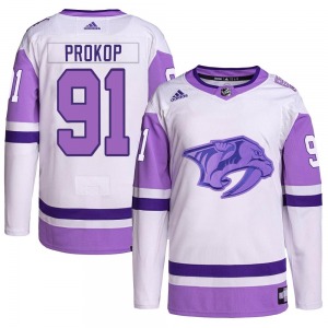 Luke Prokop Nashville Predators Adidas Authentic Hockey Fights Cancer Primegreen Jersey (White/Purple)