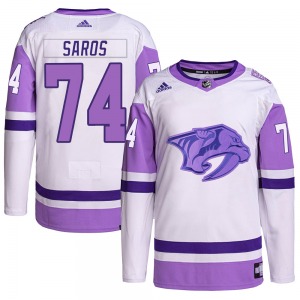 Juuse Saros Nashville Predators Adidas Authentic Hockey Fights Cancer Primegreen Jersey (White/Purple)