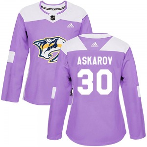 Yaroslav Askarov Nashville Predators Adidas Women's Authentic Fights Cancer Practice Jersey (Purple)
