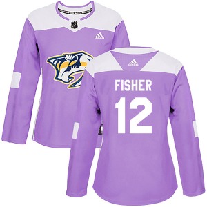 Mike Fisher Nashville Predators Adidas Women's Authentic Fights Cancer Practice Jersey (Purple)