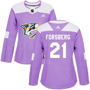 Peter Forsberg Nashville Predators Adidas Women's Authentic Fights Cancer Practice Jersey (Purple)