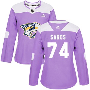 Juuse Saros Nashville Predators Adidas Women's Authentic Fights Cancer Practice Jersey (Purple)