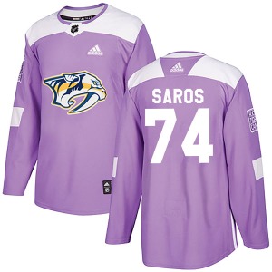 Juuse Saros Nashville Predators Adidas Authentic Fights Cancer Practice Jersey (Purple)