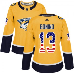 Nick Bonino Nashville Predators Adidas Women's Authentic USA Flag Fashion Jersey (Gold)